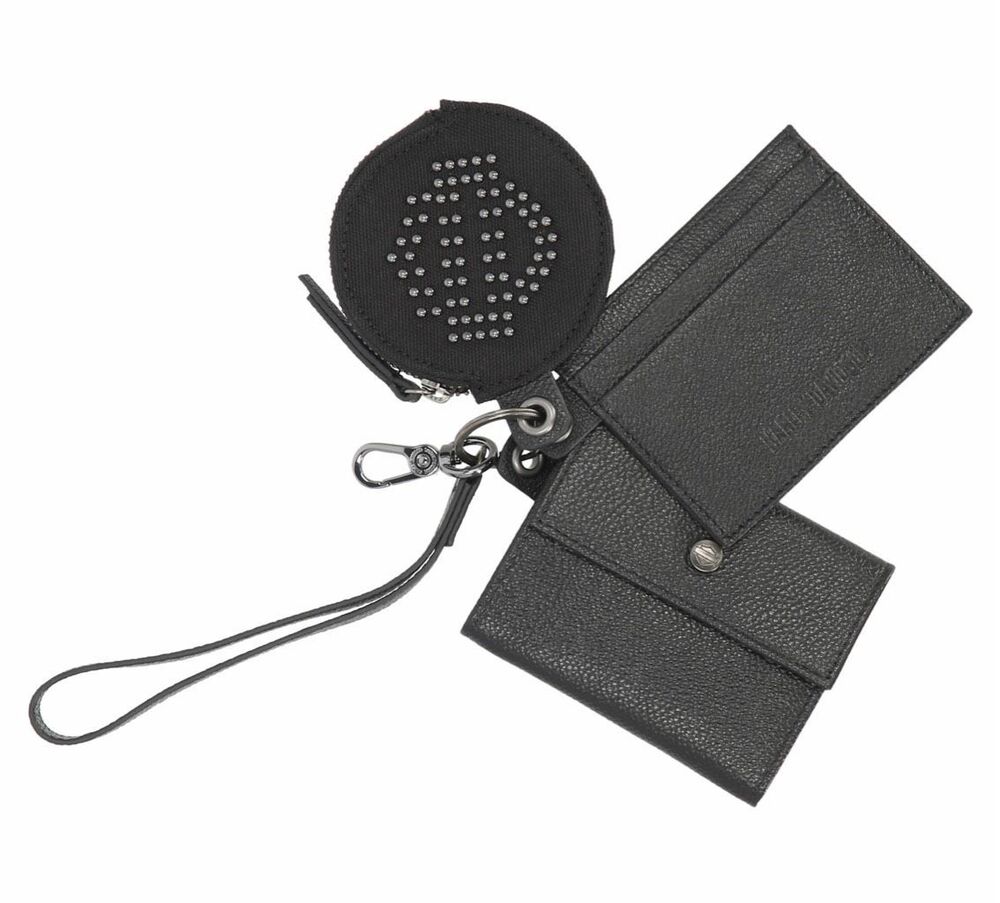 Harley-Davidson Womens Trio Leather Card Coin Purse Black MWW026/08 NEW